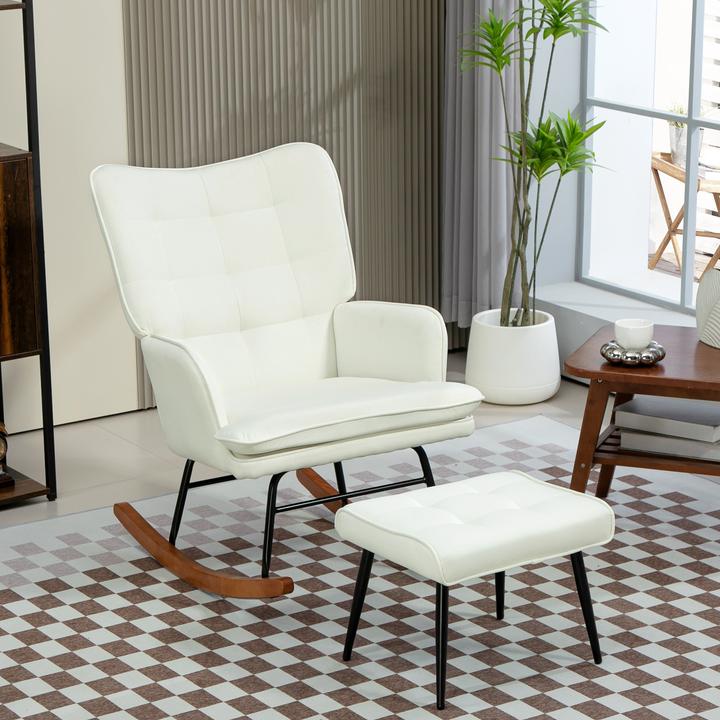 Image du produit Homcom Schaukelstuhl mit Hocker Polyester, Schaumstoff Cremeweiss