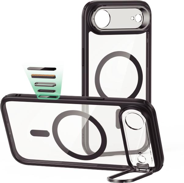 Actual product image ESR Classic Hybrid Magnetic Case (Camera Control, Stash Stand), for iPhone 17 Air, Clear Black (Apple iPhone 17 Pro)