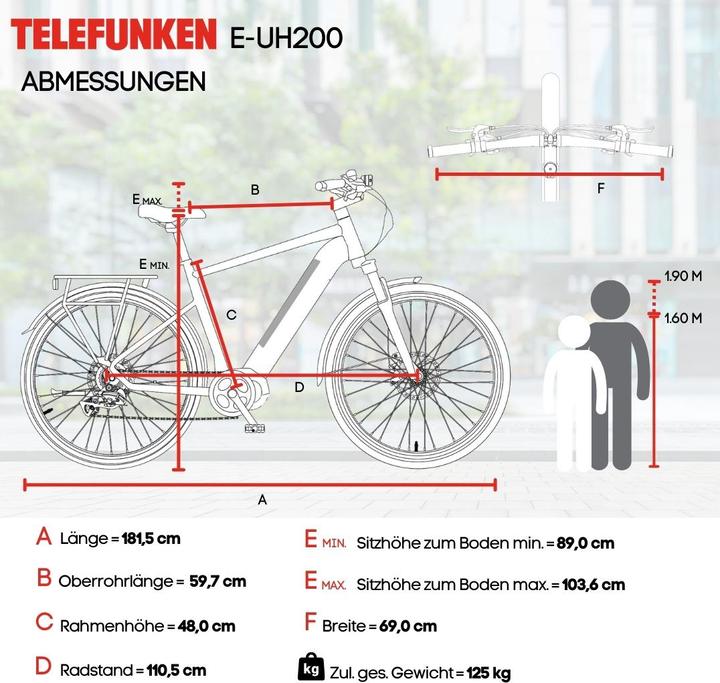 Actual product image Telefunken Urban E-Bike Herren UH200 28 Zoll Hinterradmotor 7-Gang Kettenschaltung (48 cm)