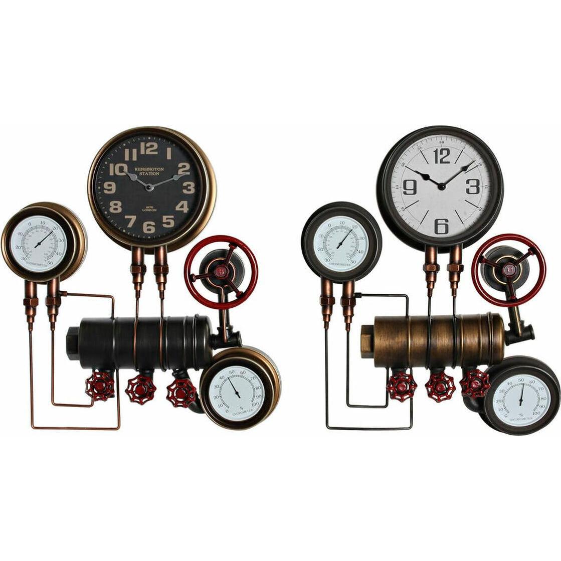 DKD Home Decor, Orologio da parete, Wanduhr Schwarz Rot Eisen Golden (2 pcs) (46 x 13 x 58 cm)