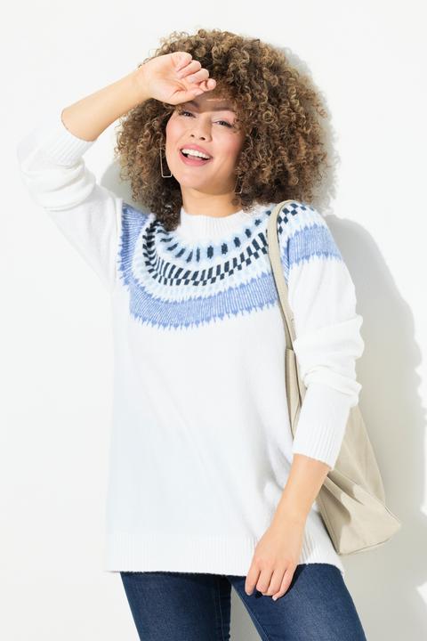 Immagine prodotto Ulla Popken Maglione in morbida maglia fine con tipico design norvegese, scollo a girocollo e maniche lunghe (46, 48)