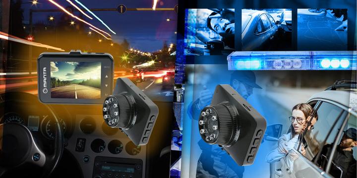 Actual product image Manta Wideorejestrator DVR302H HD (Built-in display, GPS receiver, Wi-Fi, Accelerometer, Night vision, Bluetooth, Rechargeable battery, HD)
