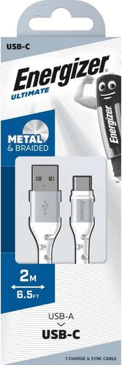 Productafbeelding Energizer Metalen / gevlochten nylon kabel - USB-C - 2 m, wit (2 m)
