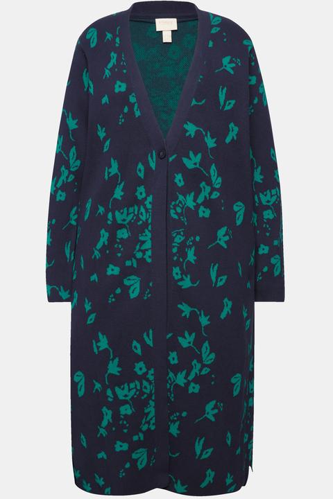 Produktbild Ulla Popken Long-Strickjacke, Blätter, V-Ausschnitt (46, 48)