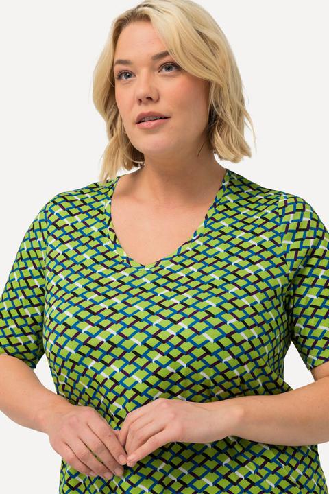 Immagine prodotto Ulla Popken Maglia dal taglio lungo e svasato con design geometrico, scollo a V e mezze maniche (62)