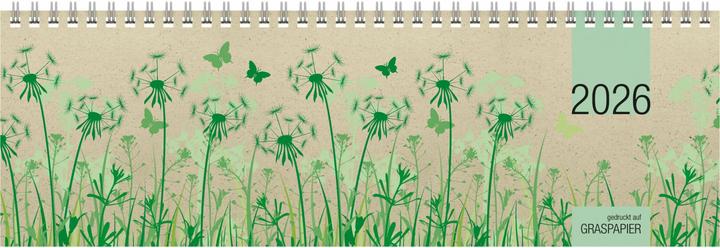 Productafbeelding Tischquerkalender Graspapier 2026 - 32x10,5 cm - 1 Woche auf 2 Seiten - nachhaltiger Bürokalender - (Softcover, Duits, Frans, Italiaans, Engels)