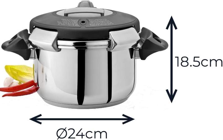 Actual product image Artame 8 litre pressure cooker with spare glass lid to use as storage jar stainless steel silver (Steam cooker, Stainless steel, 24 x 18.50 cm)