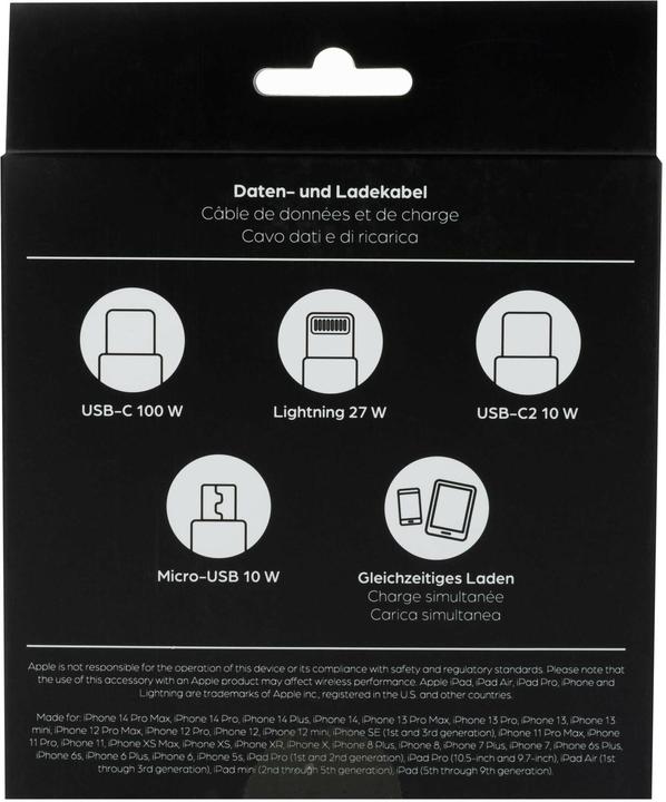 Produktbild Onit 4 in 1 USB Kabel (1.20 m, USB 2.0, 100 W)