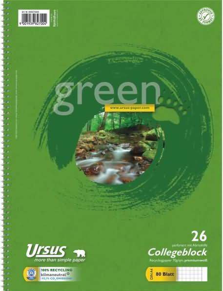 Actual product image Ursus Green Collegebook (A4, Checked)