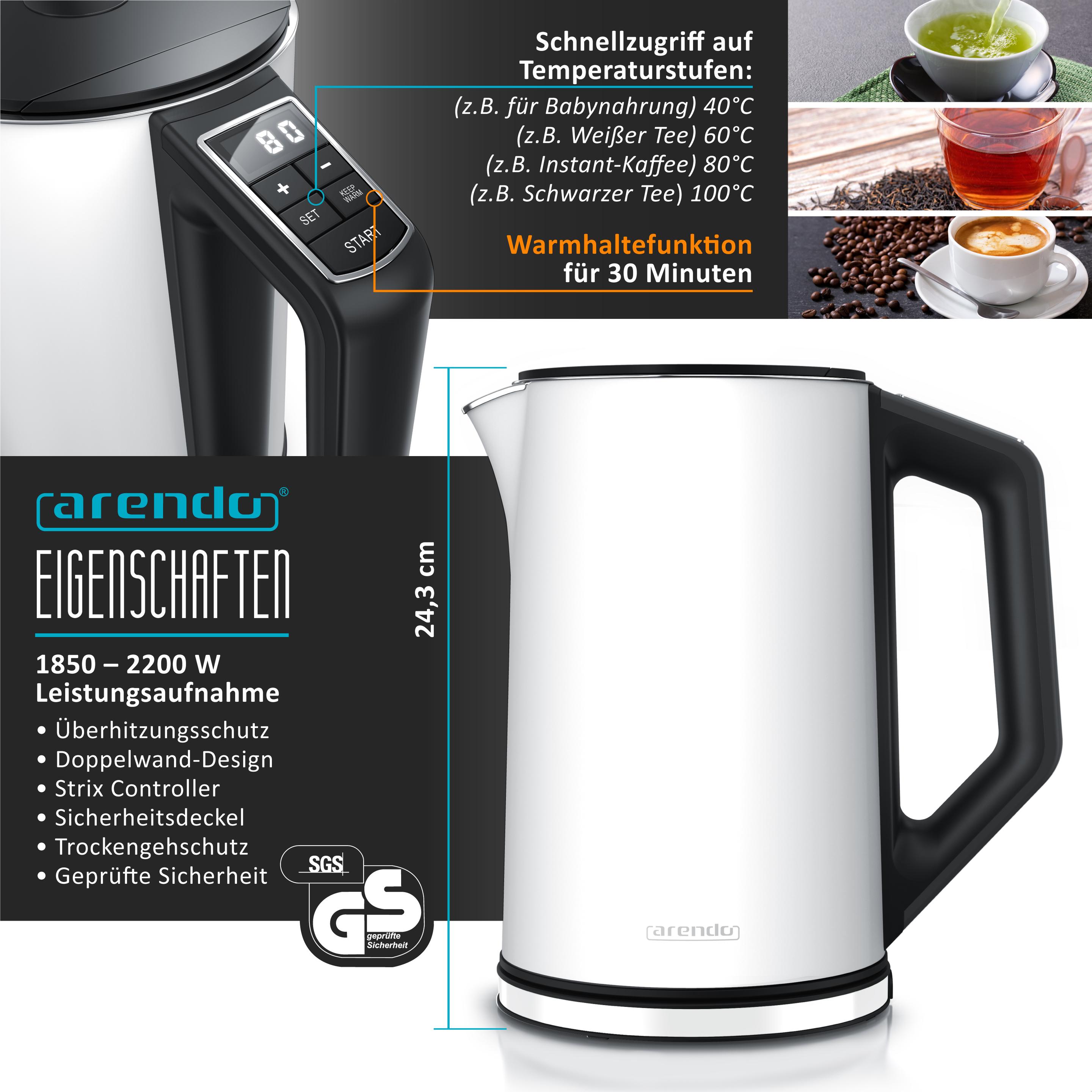 Thumbnail - Arendo Frühstücks Set, Wasserkocher 1,5l Temperaturwahl, 2-Scheiben Toaster & Eierkocher für 6 Eier, Weiss, Eierkocher, ...