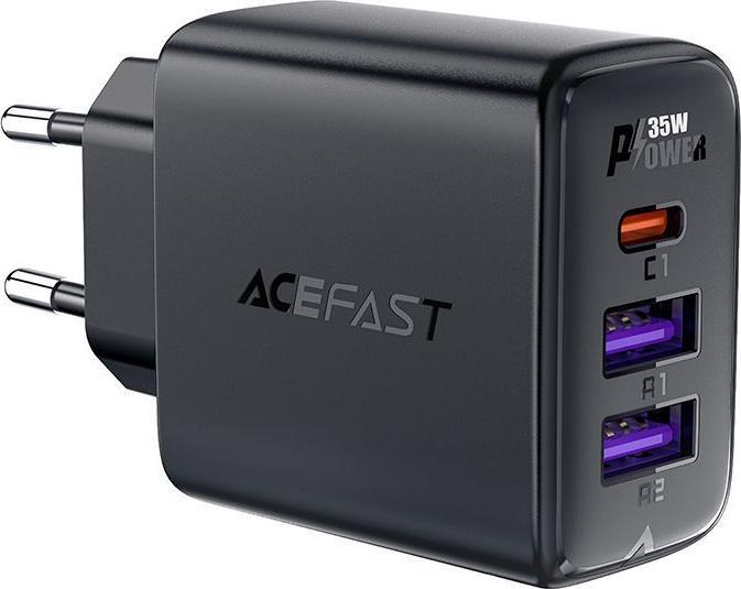 Produktbild Acefast A57 PD 35W GaN-Ladegerät 2 x USB-A + USB-C mit 3 Anschlüssen – Schwarz (35 W, 3 Ports)