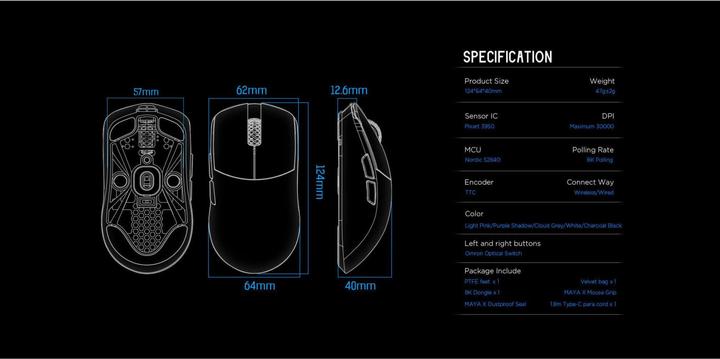 Actual product image Lamzu Maya X Gaming Maus - Purple Shadow (Cable, Wireless)