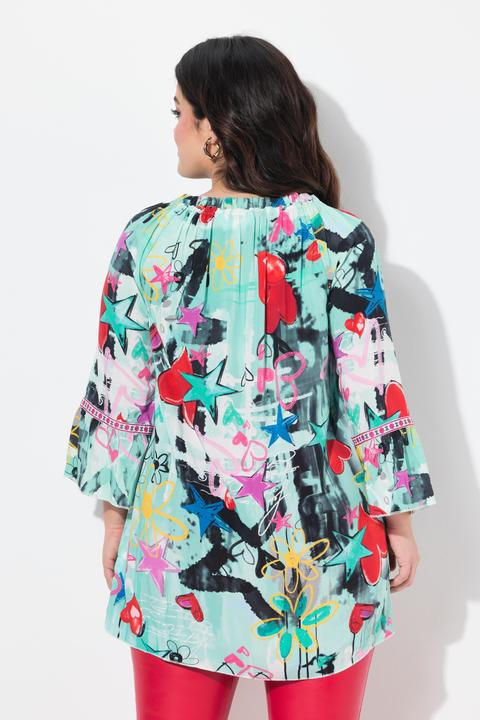 Produktbild Angel of Style Tunika-Bluse, floraler Comic-Druck, 3/4-Ärmel (44)