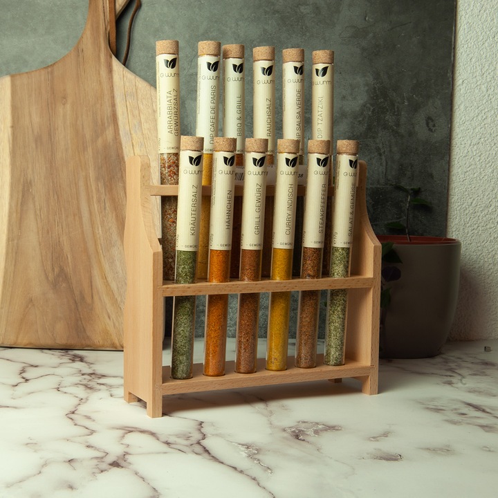Actual product image Casativo Beech Wood Test Tube Rack for 12 Glasses, 21 x 8 x 20 cm (Various spices)