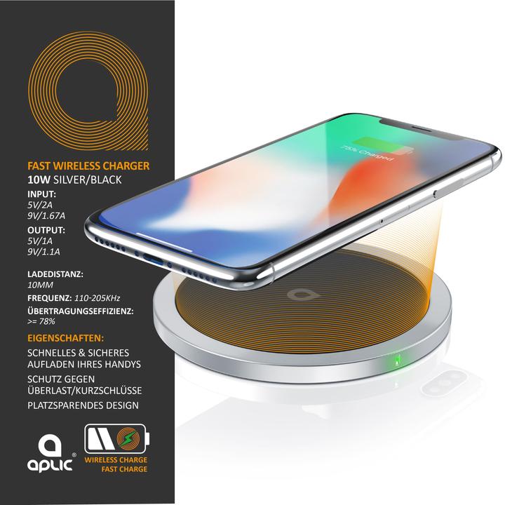 Produktbild Aplic Induktions Ladegerät, Qi Wireless Lader - Induktive Schnell-Ladestation, 10W Induktionsladegerät (10 W)