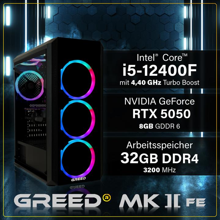 Produktbild Greed MK2 INTEL FE - Gaming PC - RTX 5050 (512 GB, 32 GB, Intel Core i5-12400, GeForce RTX 5050)