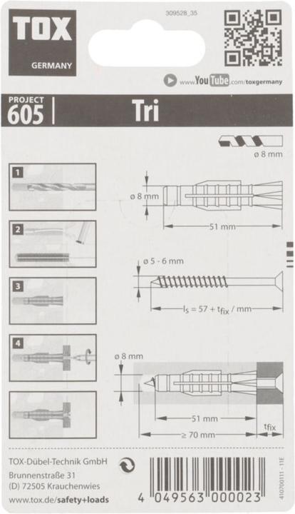 Produktbild Tox Allzweckdübel Tri 8x51 mm, Blister 10 Stück (10 Stk.)