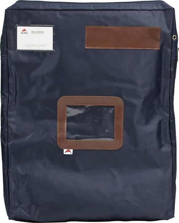 Actual product image Alba Bench bag "POCSOUGM B" with expansion pleat, made of nylon, blue zip, sender window, dimensions: