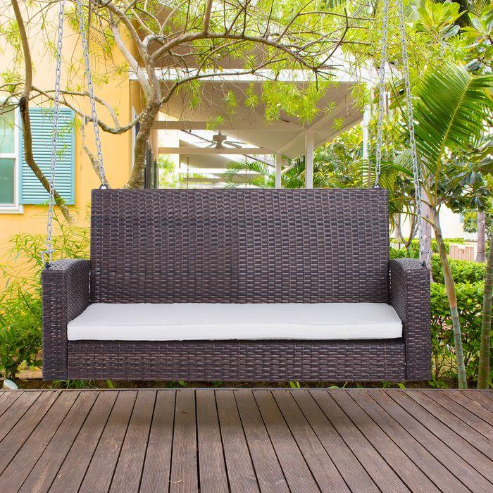 Immagine prodotto Swisshandel24 Panca sospesa Altalena da giardino a 2 posti in rattan con cuscino di seduta Altalena sospesa