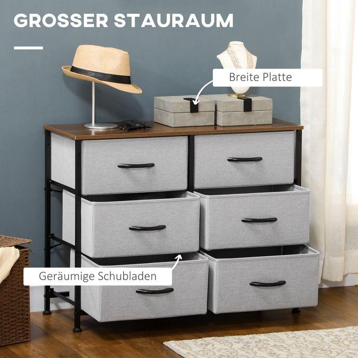 Produktbild Swisshandel24 Kommode Sideboard mit 6 klappbaren Stoffschubladen, Schubladenschrank mit Arbeitsplatte, Griff, Mehr
