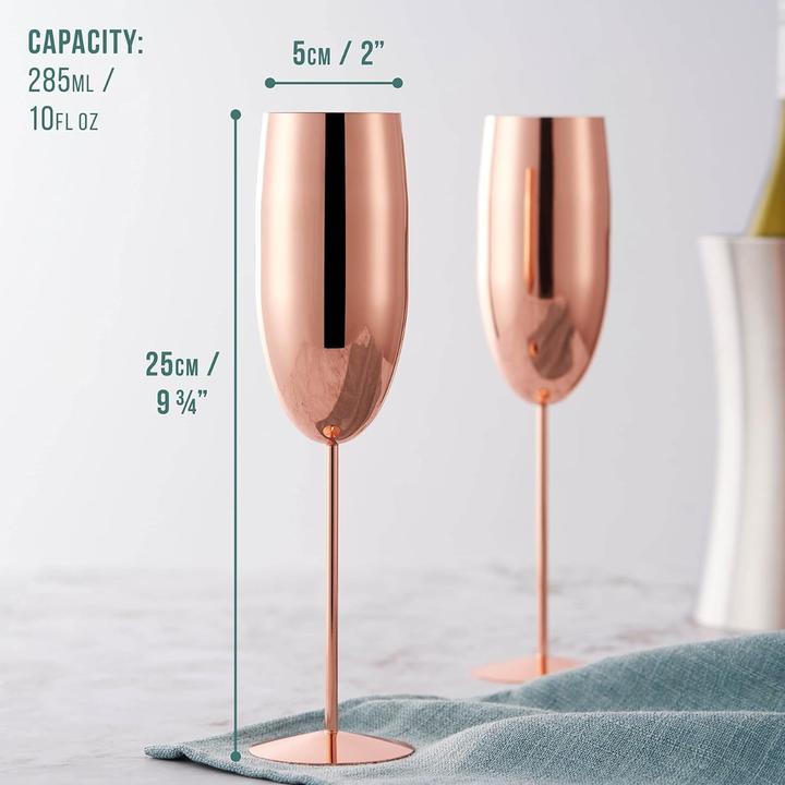 Image du produit Oak & Steel Lot de 2 flûtes à champagne en acier inoxydable or rose (28.50 cl, 2 Verres, Flûtes à champagne)