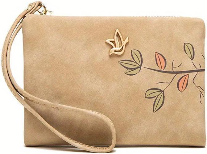 Only-Bags.Store Stilvolle kurze Brieftasche mit Handschlaufe - Kartenhalter mit Blumenmuster in Beige, kompakte