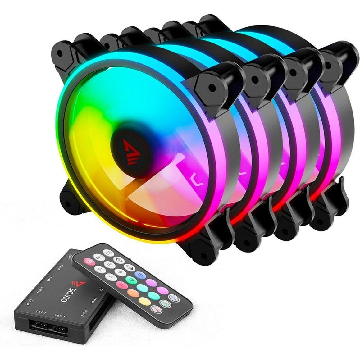 Savio Wentylator FAN-01 4-pack 120mm ARGB wraz kontrolerem oraz pilotem (120 mm, 4 x), Ventola PC, Nero