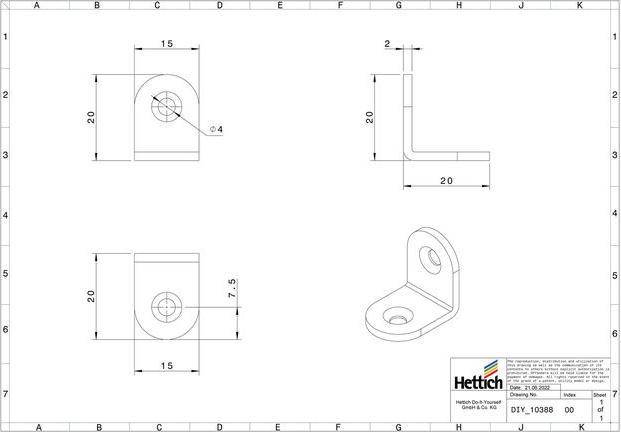 Immagine prodotto Hettich Stuhlwinkel 20 x 20 x 15 mm, schwarz, 10 (10 pz.)