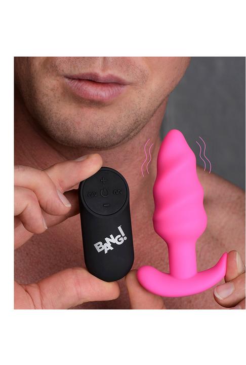 Actual product image XR Brands 21X Vibrating Silicone Swirl Butt Plug with Remotel