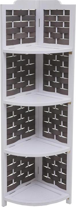 Image du produit Mendler Etagère d'angle HWC-K85, pliable 4 étagères, bois 110cm - blanc, tressage anthracite (110 x 28 x 28 cm)