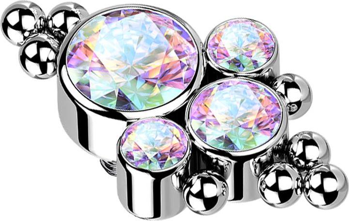 Image du produit Star Piercing Dermal Anchor argent huit boules et quatre cristaux multicolores (sans laiton, Titane)
