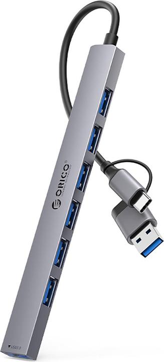 Orico Converter YSA2-U3 USB-A/USB-C Hub Docking Station 1x USB-A 3.0 + 6x USB-A 2.0 - Gray (USB-A, USB-C, 7 ports)