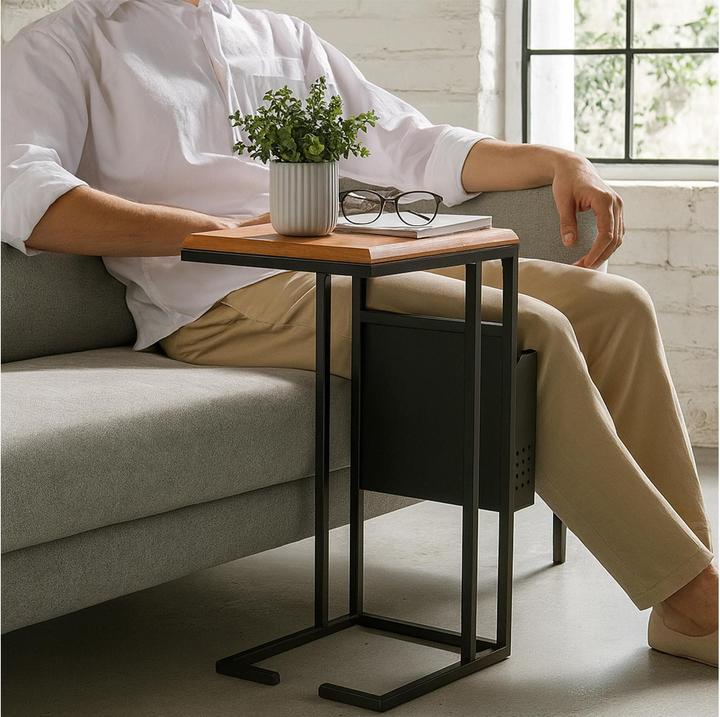 Image du produit Relaxdays Beistelltisch mit Zeitungsablage C-Form