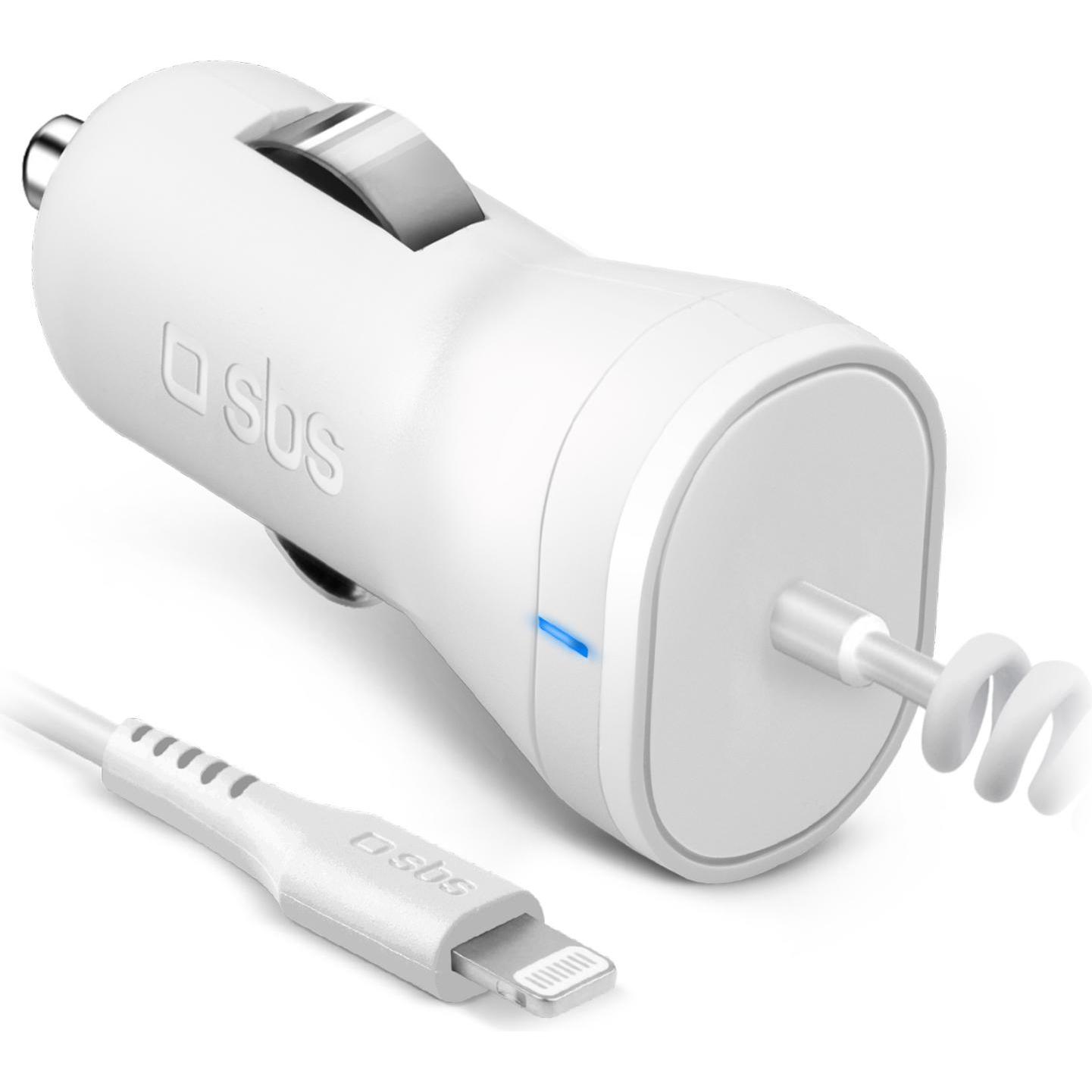SBS Auto-Akkuladegerät mit Lightning-Stecker für iPhone, iPad und iPod, Auto Adapter, Weiss