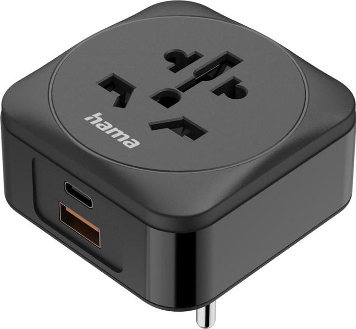 Produktbild Hama Reiseadapter Typ E/F, 3-polig, Welt nach EU, 1x USB-C, 1x USB-A, PD, 20W, S