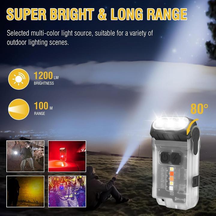 Image du produit Boruit V15 Mini Lampe Puissante - 80° Rotatif - 1200 Lumens -10 Modes - Base Magnétique (Blanc)