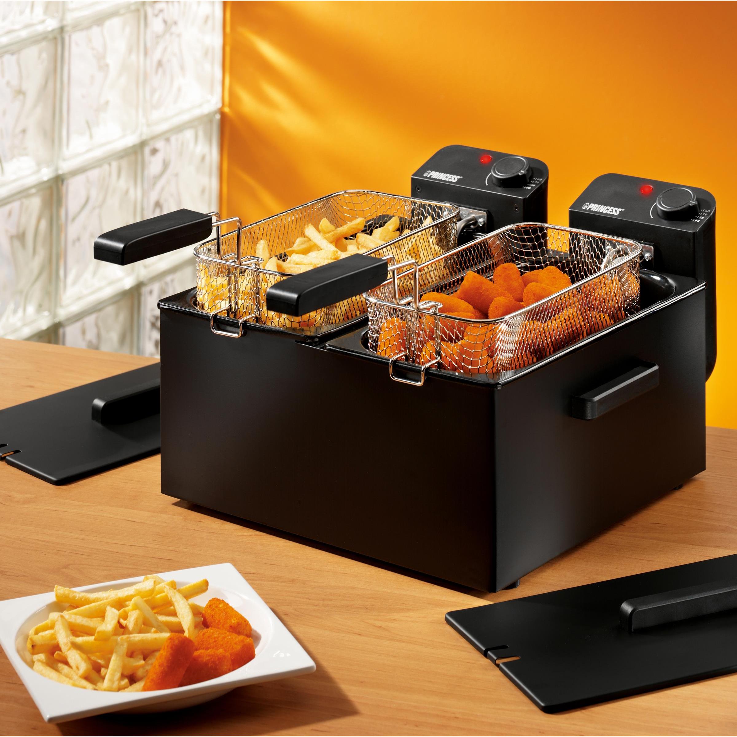 Thumbnail - Princess 183028 Double Black Fryer, Deep fryer, 6 L, 1.8 kg, 190 °C, Double, Black, Fritteuse, Schwarz