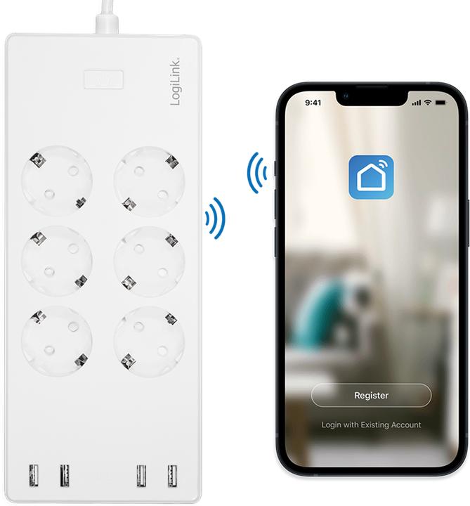 Produktbild LogiLink Smart Home Wi-Fi Outlet Strip 6Port + USB (6 x, CEE 7/3, 1.80 m)