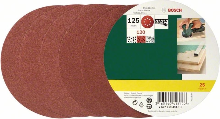 Produktbild Bosch Zubehör Schleifblatt-Set für Exzenterschleifer, 25-teilig, 8 Löcher, 125 mm, 120 (120)