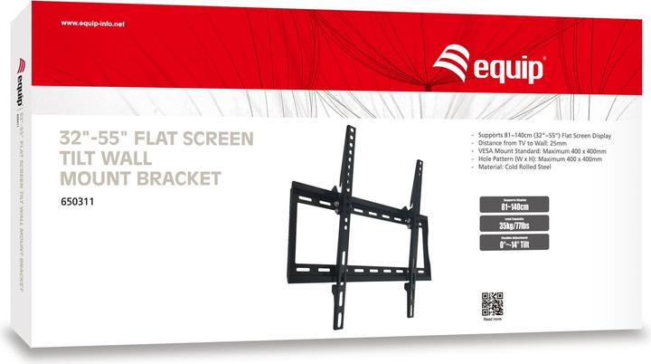 Produktbild equip Wandhalterung für Flat Screens 80,96cm - 139,15cm 32 Zoll - 55 Zoll neigbar VESA bis 35 Kg (Wand, 40 kg, 32" - 55")