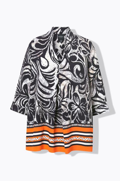 Actual product image Ulla Popken Border Print Goblet Collar Blouse (60)