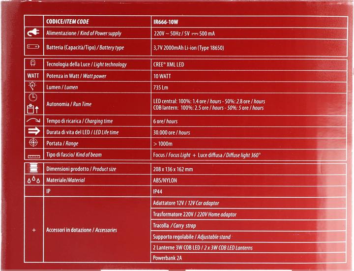 Nutritional values and ingredients Velamp Battery hand lamp LED hand beam 10W Doomster (735 lm)