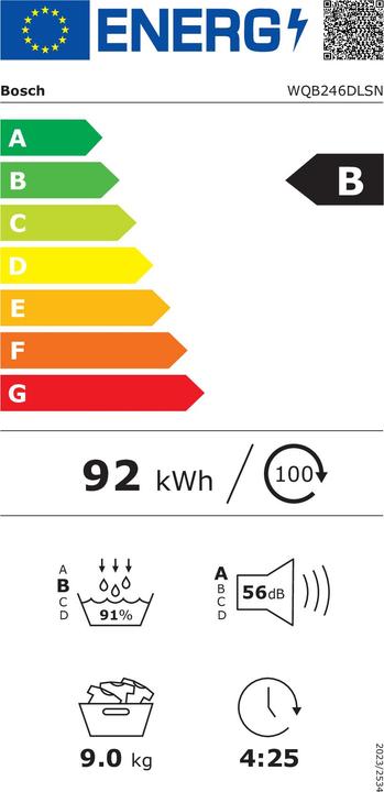 Label énergétique Bosch Hausgeräte Serie 8 Heat Pump Tumble Dryer, 9 kg, white (9 kg, Droite)