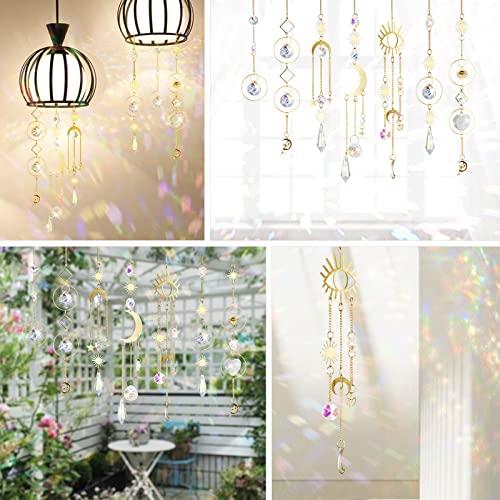 Produktbild Alopini 7 Stück Sonnenfänger Kristall, Sonnenfänger Garten Mond Stern Regenbogen hängend Kristall