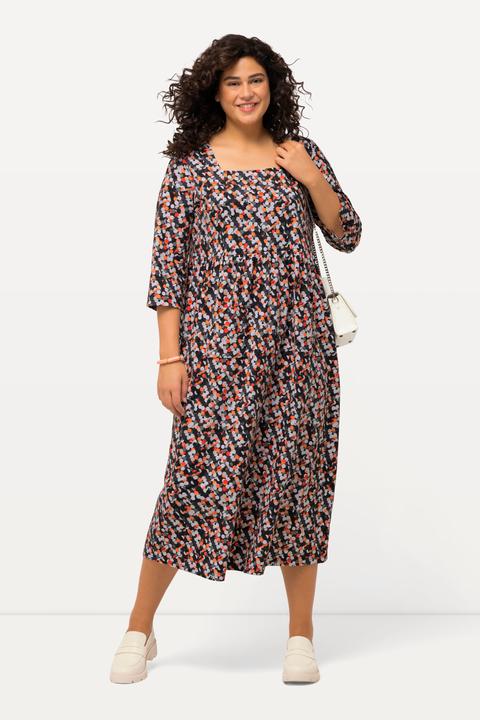 Produktbild Ulla Popken Jerseykleid, Punkte, Carree-Ausschnitt, 3/4-Arm (60)