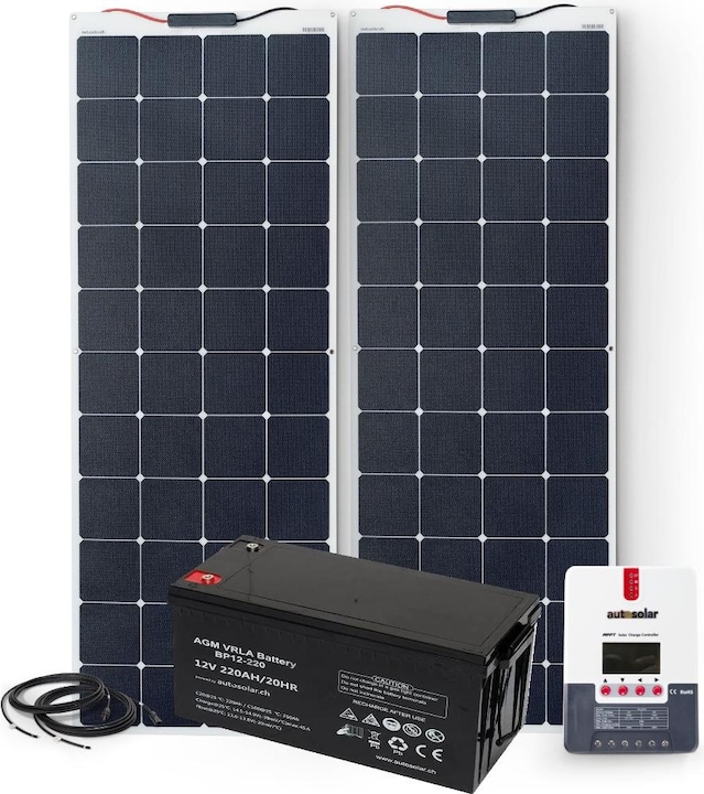 Immagine prodotto Autosolar Pacchetto completo di sistema solare 330W flessibile con batteria AGM da 220Ah (320 W)