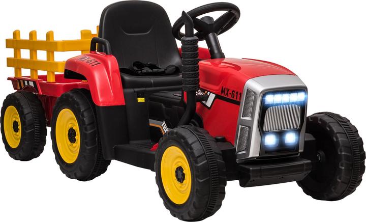 Swisshandel24 Children's electric tractor with trailer, remote control, MP3, headlights, 3-6KM/H, red