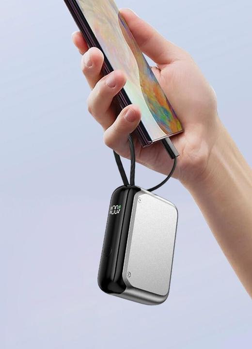 Produktbild 4smarts Powerbank Mit integriertem USB-C Kabel 10000 mAh, Silber (10000 mAh, 30 W, 37 Wh)