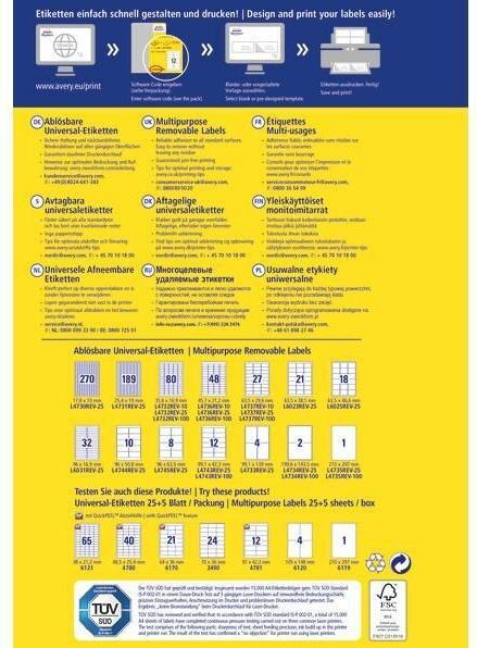 Image du produit Avery Étiquettes universelles