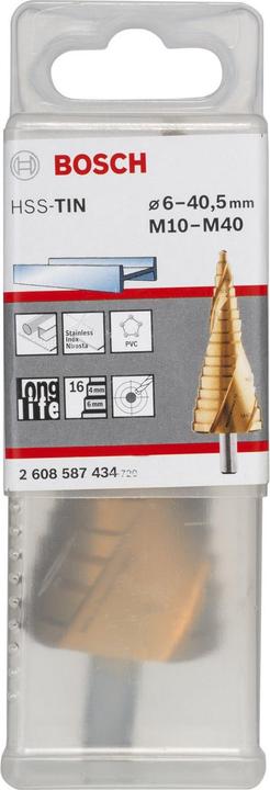 Produktbild Bosch Professional Zubehör Stufenbohrer HSS-TiN, für Kabelverschr., M10 - M40, 10 mm, 125,5 mm, 12 Stufen (10 mm)